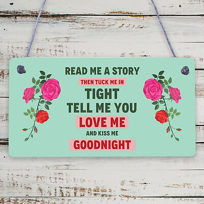 Read Me A Story Kiss Me Goodnight Wooden Hanging Plaque Bedroom Door Decor Sign