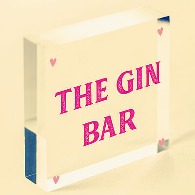 Vintage The Gin Bar Hanging Plaque Home Bar Gift Man Cave Signs Kitchen Pub