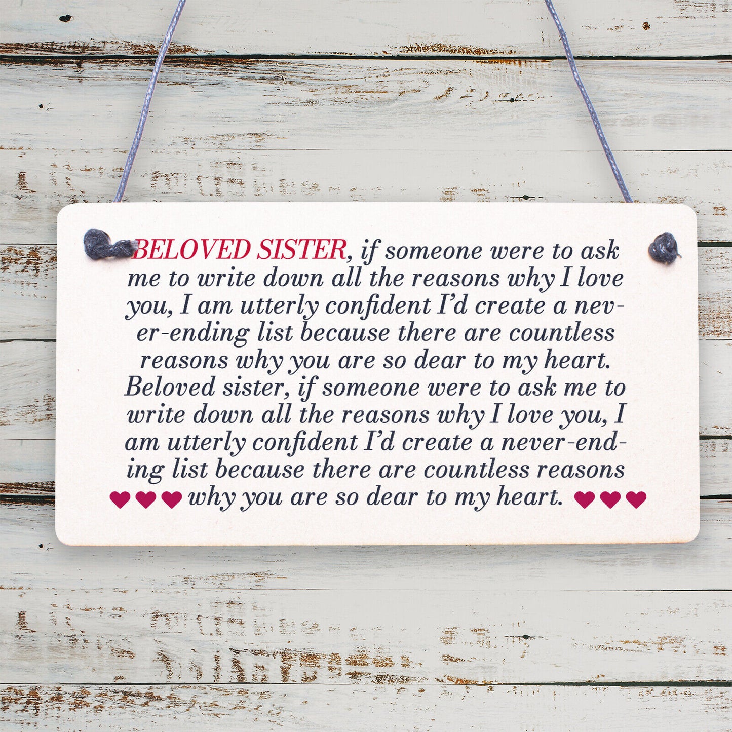 Birthday Christmas Gifts For Sister Keepsake Hanging Plaque Love You THANK YOU