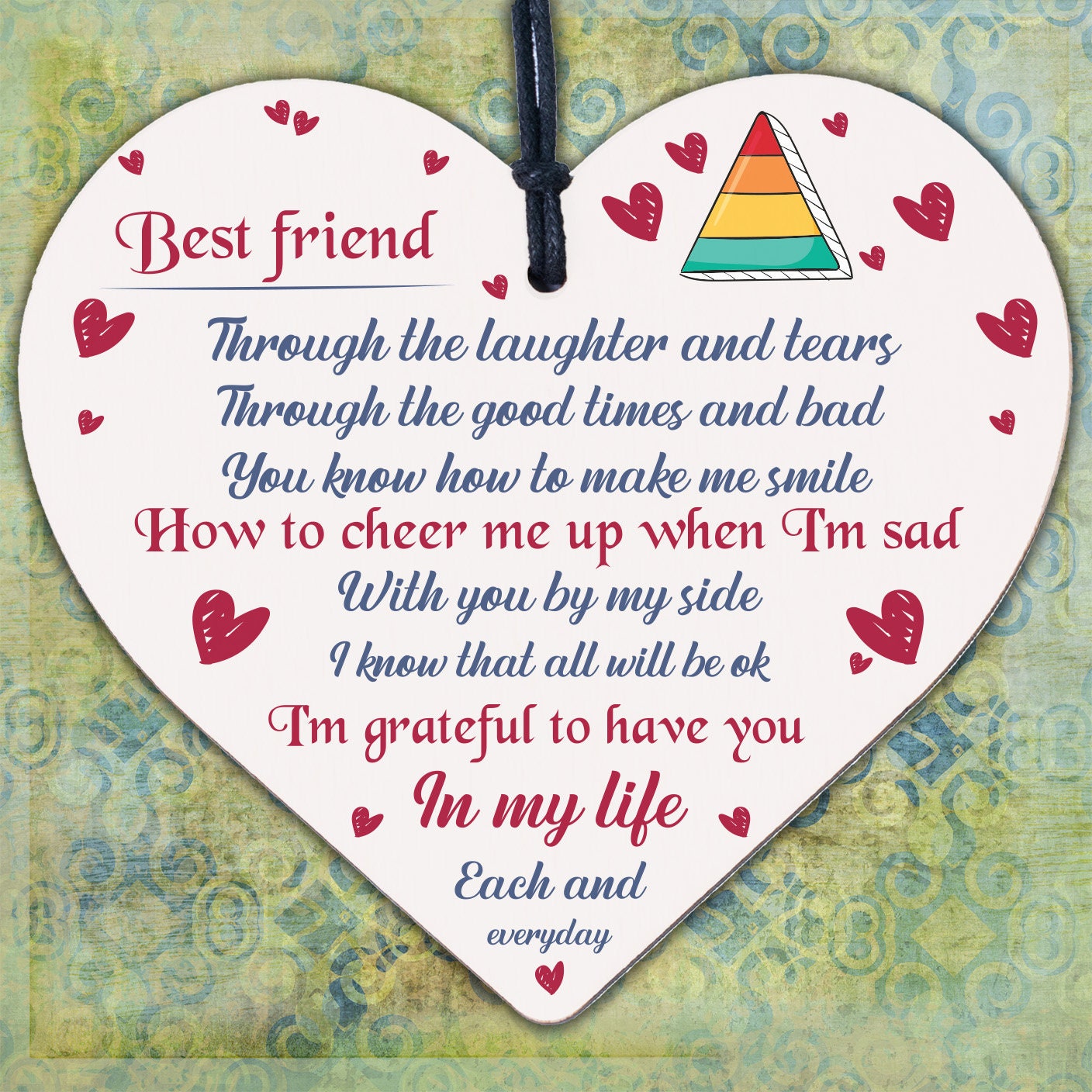 Friendship Gift Best Friend Sign Wooden Hanging Heart Thank You Gift Plaque