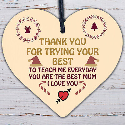 Thank You Gift For Mum Wood Heart Home School Teacher Gift From Daughter Son