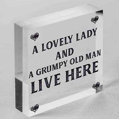 A Lovely Lady And A Grumpy Old Man Live Here Novelty Wooden Plaque Gift Sign