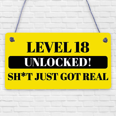 18th Birthday Gift Gamer Level Unlocked Gift For Him Her Men Funny Rude Sign