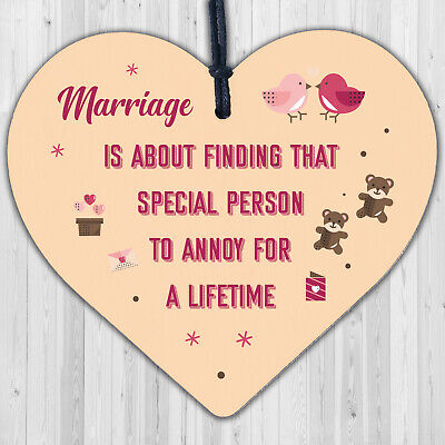 Wedding Marriage Anniversary Gift Wooden Heart Wall Plaque Husband Wife Present