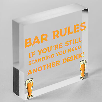 Bar Rules Still Standing Alcohol Beer Pub Plaque Funny Man Cave Sign Wall Gift