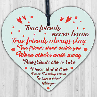 True Friends Best Friend Friendship Sign Wooden Heart Plaque Birthday Thank You