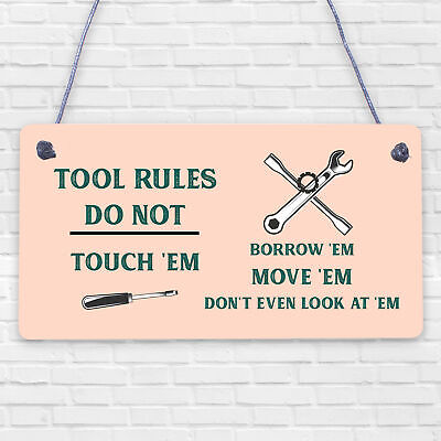 Funny Tool Rules Garage Man Cave Workshop Shed Sign Gift For Him Dad Grandad