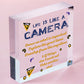 Life is Like A Camera Plaque Gift Wood Heart Motivational Friend Colleague Signs