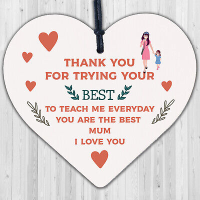 Thank You Gift For Mum Wood Heart Home School Teacher Gift From Daughter Son