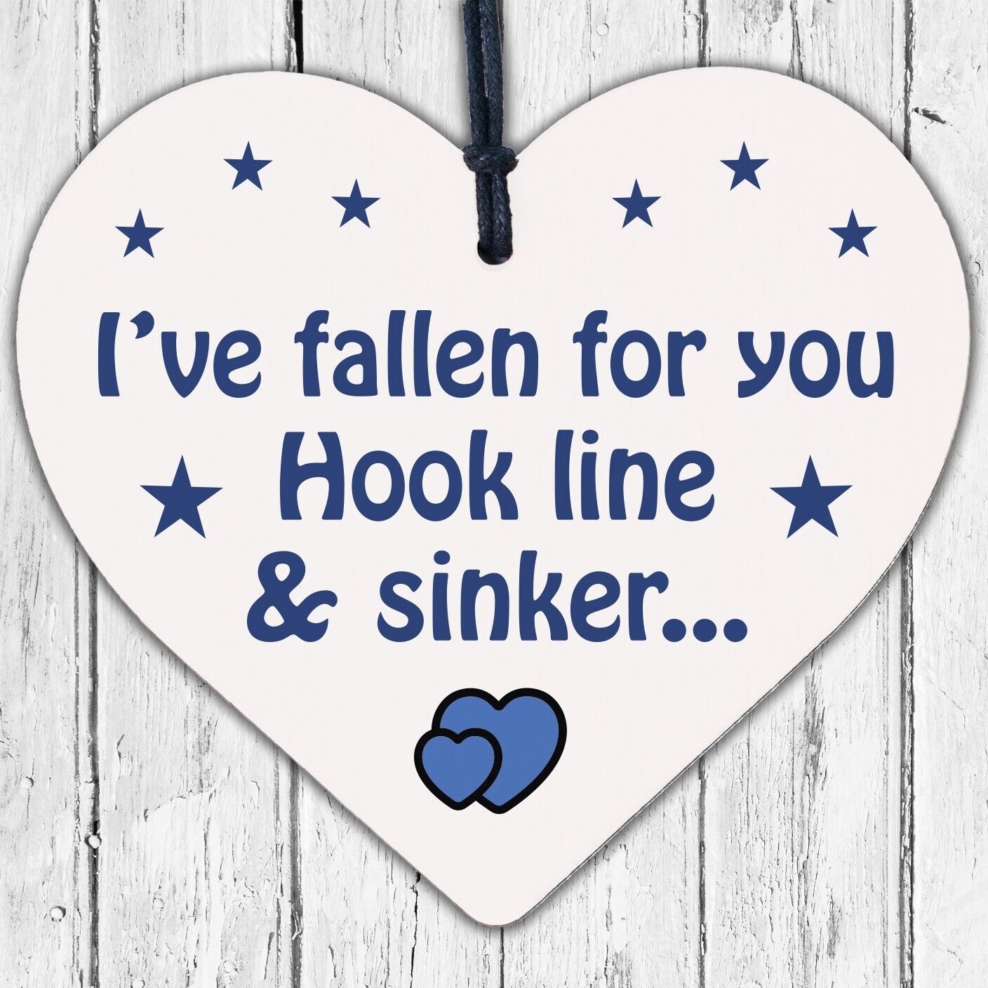 Fallen For You Hook Line Sinker Wooden Hanging Heart Valentines Day Love Plaque