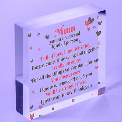 THANK YOU Mum Gifts Wooden Heart For Her Mummy Daughter Birthday Christmas