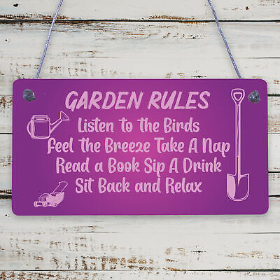 Garden Rules Sign Hanging Shed Summerhouse Plaque Rustic Gift For Family Home