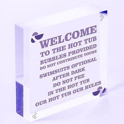 Welcome Hot Tub Rules Hanging Garden Party Shed Novelty Funny Wall Sign