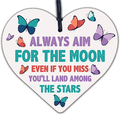 Always Aim For The Moon Wooden Hanging Heart Shaped Friendship Gift Plaque Sign