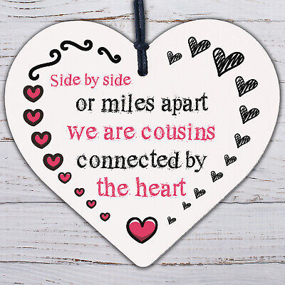 Cousin Birthday Gift Wooden Heart Chic Plaque Keepsake Family Friendship Sign