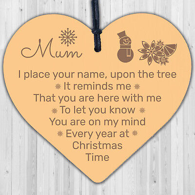 Mum Memorial Christmas Tree Bauble Decoration Handmade Wood Hanging Heart Sign