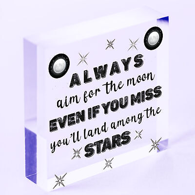 Always Aim For The Moon Wooden Hanging Heart Fun Friendship Motivational Signs