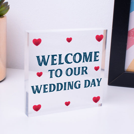 Welcome To Our Wedding Day Hanging Decor Plaque Guest Entrance Greeting Sign