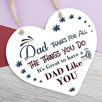 Dad Thank You Birthday Fathers Day Friendship Gift Wooden Hanging Heart Sign