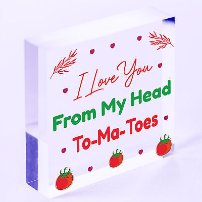 Valentines Day: LOVE YOU HEAD TOMATOES Wood Hanging Heart Sign Funny Kitchen