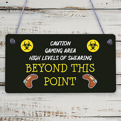 Caution Gaming Area Gamer Gift For Son Brother Man Cave Bedroom Door Sign Decor