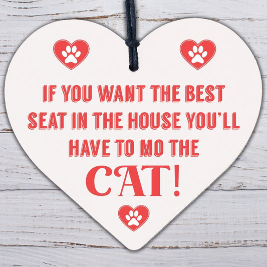 Best Seat Move The Cat Novelty Wooden Hanging Heart Plaque Funny Pets Gift Sign