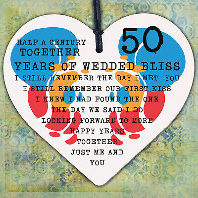 50th Wedding Anniversary Card Wood Heart Gift For Husband or Wife Thank You