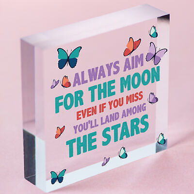 Always Aim For The Moon Wooden Hanging Heart Shaped Friendship Gift Plaque Sign