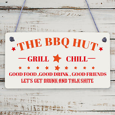 BBQ Signs For Outside The BBQ Hut Sign Garden Sign For Outdoor Shed Plaque Gift