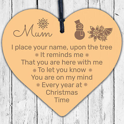 Mum Memorial Christmas Tree Bauble Decoration Handmade Wood Hanging Heart Sign