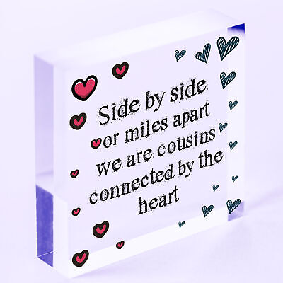 Cousin Birthday Gift Wooden Heart Chic Plaque Keepsake Family Friendship Sign