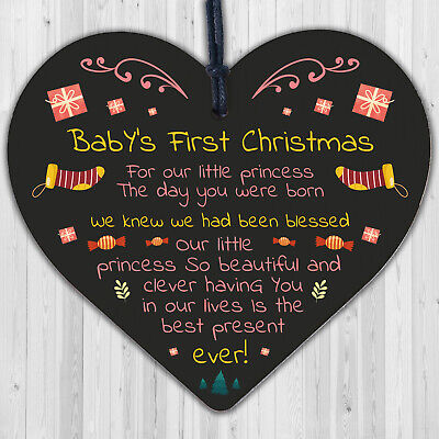 Baby's First Christmas Wooden Heart Bauble Tree Decoration Gift For Daughter