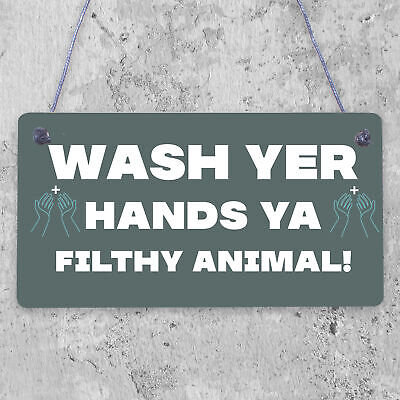 Bathroom Toilet Sign Decor Funny Wash Your Hands Humouros Wall Plaque Home Gift