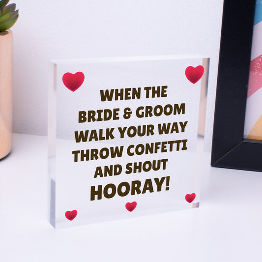 Throw Confetti And Shout Hooray Cute Hanging Wedding Day Plaque Decoration Sign