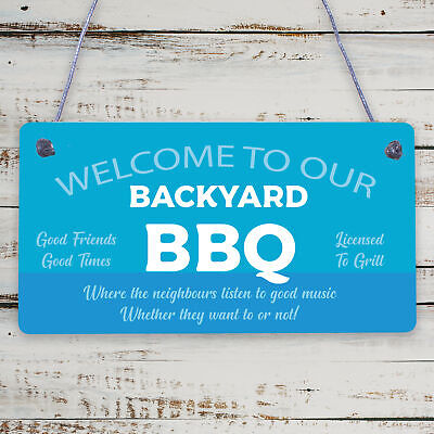 BBQ Welcome Sign Novelty Backyard BBQ Barbecue Garden Wooden Plaques Signs