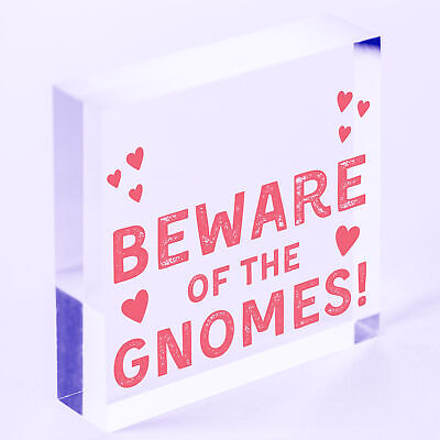 Beware Of The Gnomes Novelty Wooden Hanging Shabby Chic Plaque Garden Sign Gift