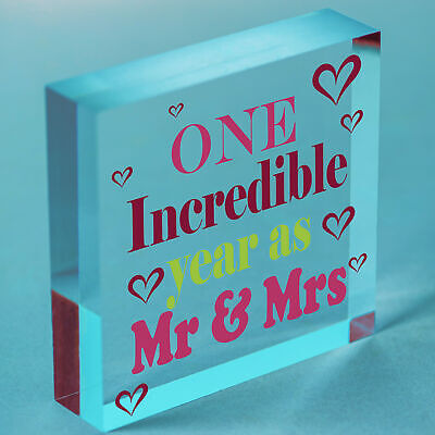 1st Wedding Anniversary Gift Wooden Heart Mr And Mrs One Year Anniversary Gift