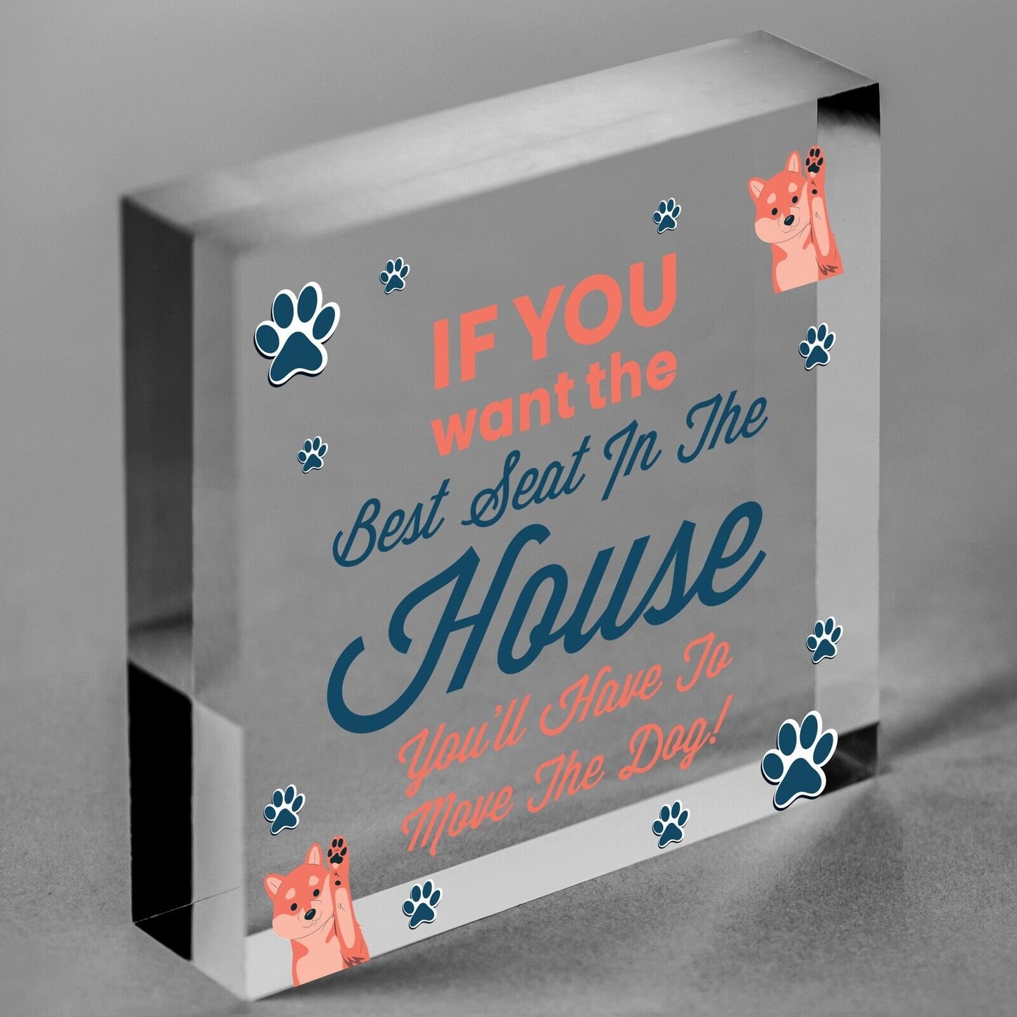 Best Seat Move The Dog Novelty Acrylic Block Plaque Funny Pets Gift Sign