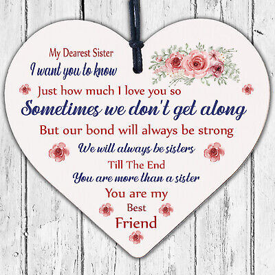 Sister Gift Wooden Heart Best Friend Plaque Birthday Christmas Card Present Idea