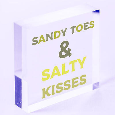 Sandy Toes & Salty Kisses Nautical Seaside Theme Hanging Plaque Bathroom Sign