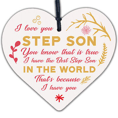 THANK YOU Gift Step Son Birthday Chirstmas Card Gift Wood Heart Keepsake Plaque