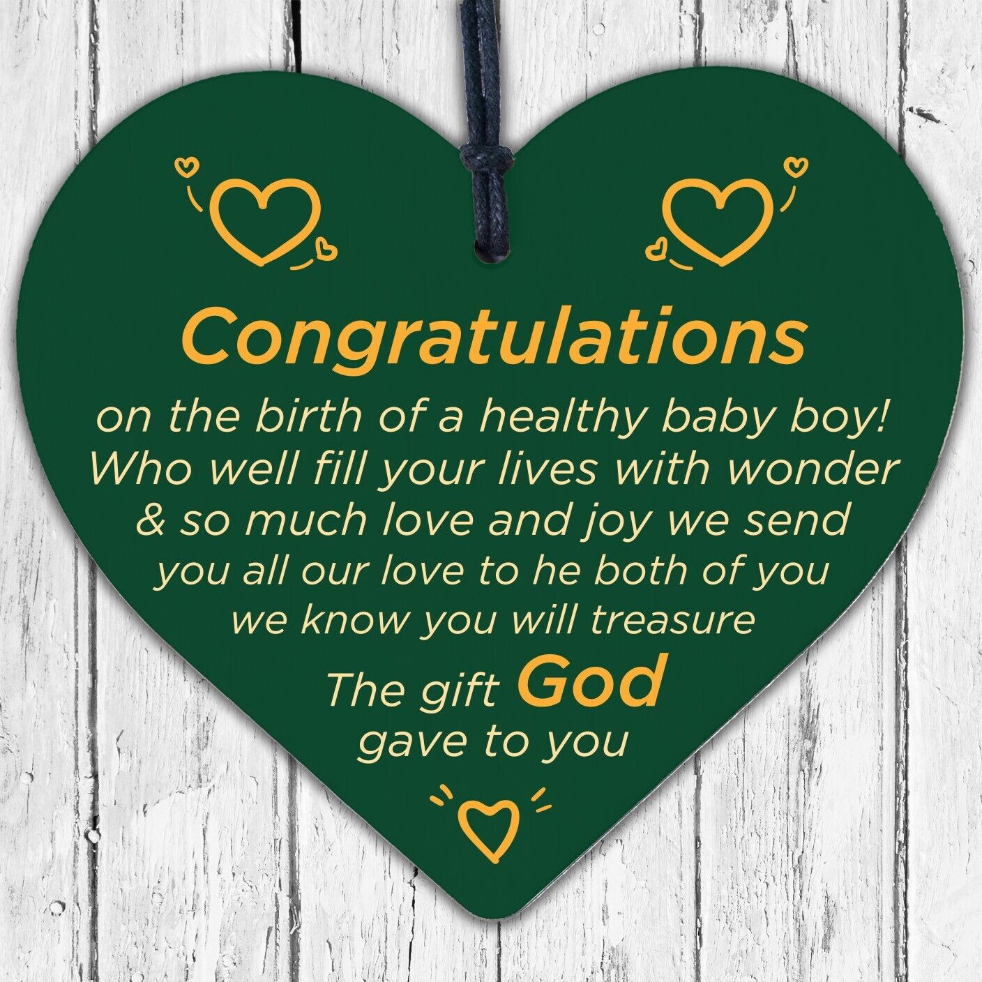 Baby Boy Birth Congratulations Wood Heart Sign Son Mum Parents Keepsake Gift