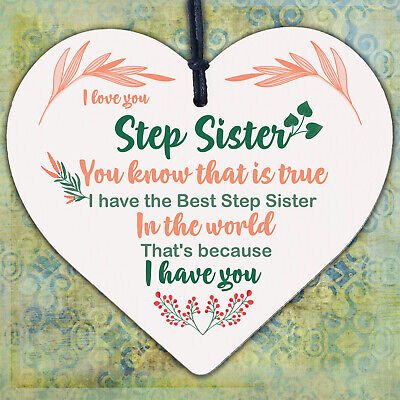 Step Sister Plaque Wooden Heart Sign Step Sister Birthday Christmas Present Card