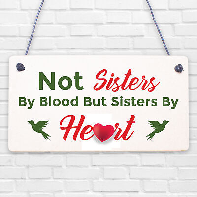 Sisters By Heart Shabby Chic Wooden Hanging Plaque Best Friends Gift Friend Sign