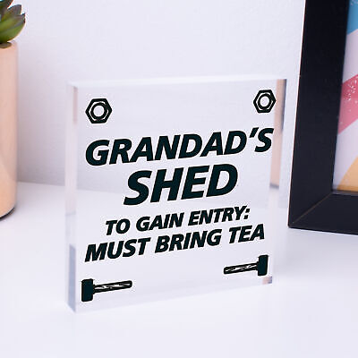 Grandads Shed Must Bring Tea Novelty Wooden Hanging Plaque Garage Sign Gift