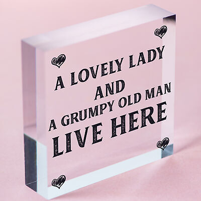 A Lovely Lady And A Grumpy Old Man Live Here Novelty Wooden Plaque Gift Sign