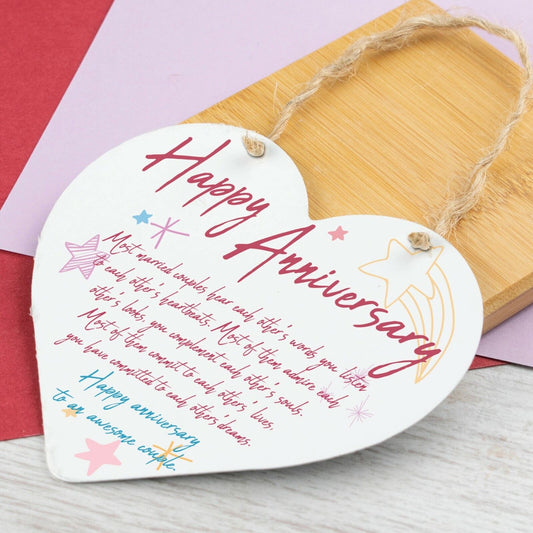 Wedding Anniversary Gift Heart Hanging Sign Happy Anniversary Gift Plaque