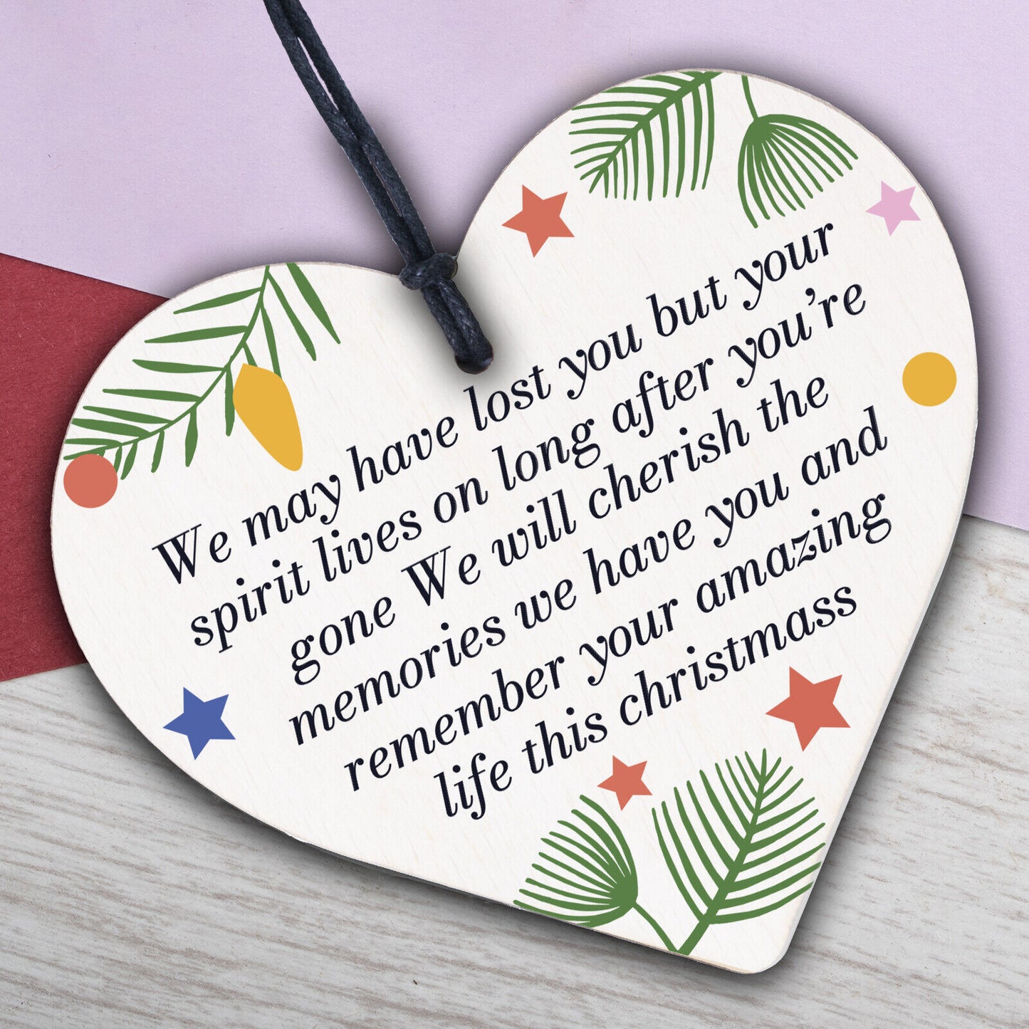 Christmas Memorial Decoration Bauble Wooden Heart Sign Rememberance Keepsake