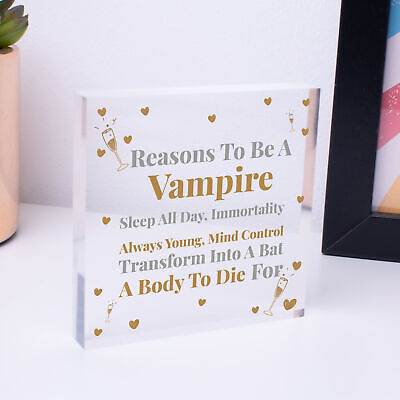 Reasons To Be A Vampire Novelty Wooden Hanging Heart Shabby Chic Friendship Gift