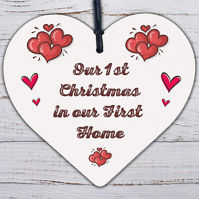 1st Christmas In Our First Home Hanging Wooden Heart Tree Decoration House Gift